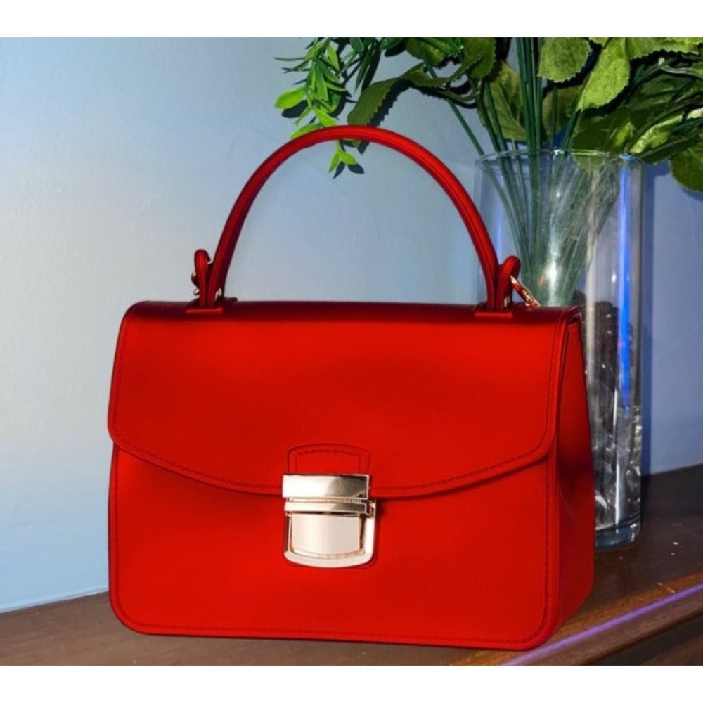 RED TOP HANDLE CLUTCH CROSSBODY NOVELTY JELLY HANDBAG